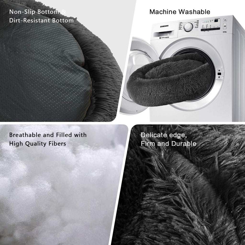 Calming Dog Bed (L/XL/XXL/XXXL) for Medium and Large Dogs Comfortable Pet Bed Faux Fur Donut Cuddler up to 25/35/55/100Lbs, Self-Warming and Washable(Size 24"/32"/36"/44")