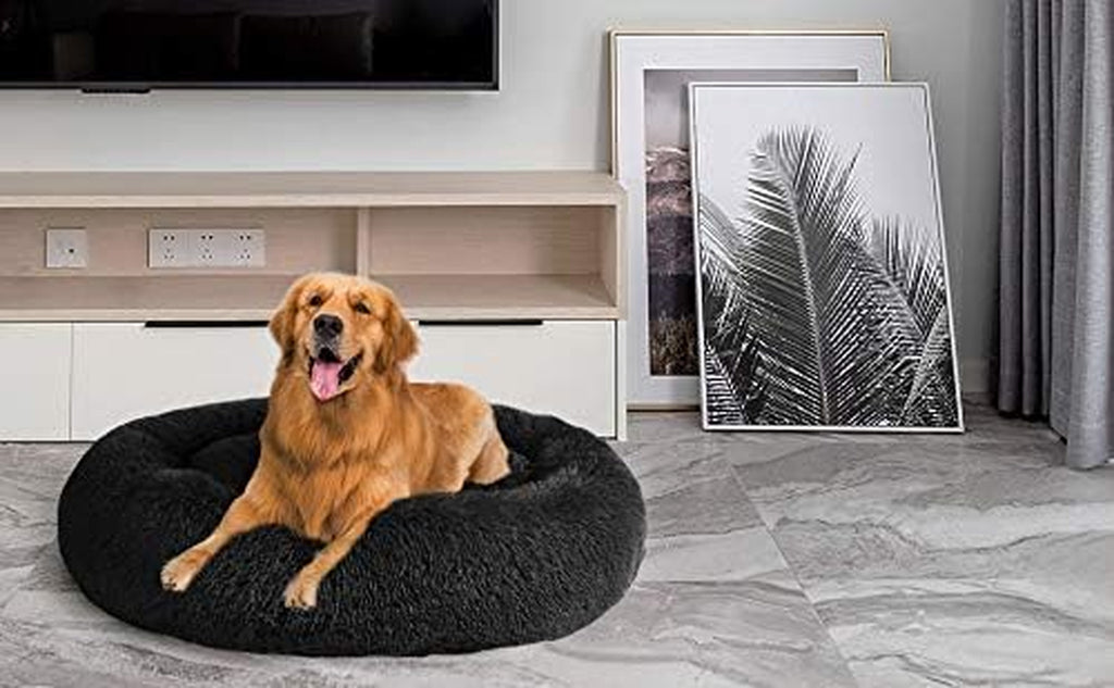 Calming Dog Bed (L/XL/XXL/XXXL) for Medium and Large Dogs Comfortable Pet Bed Faux Fur Donut Cuddler up to 25/35/55/100Lbs, Self-Warming and Washable(Size 24"/32"/36"/44")