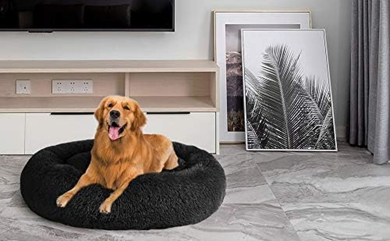 Calming Dog Bed (L/XL/XXL/XXXL) for Medium and Large Dogs Comfortable Pet Bed Faux Fur Donut Cuddler up to 25/35/55/100Lbs, Self-Warming and Washable(Size 24"/32"/36"/44")