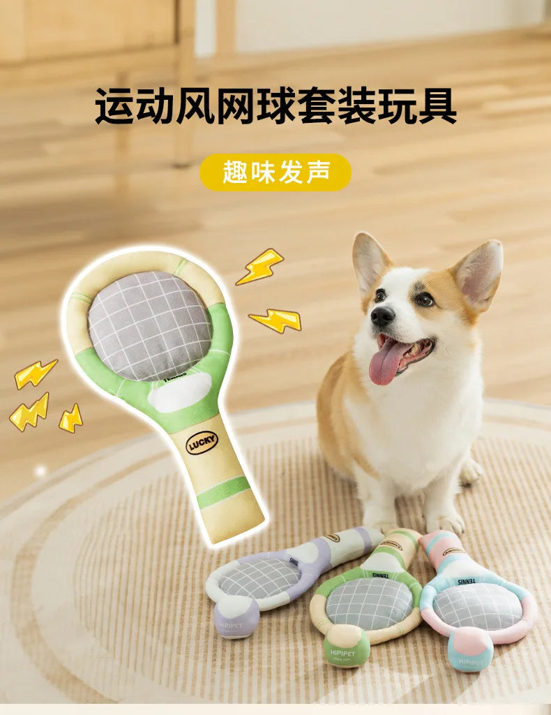 Dog Tennis Sports Soundpaper Racquet Toy Teddy Teeth Grinding Companion Pet Supplies Dog Toys for Small Dogs Puppy Accessories