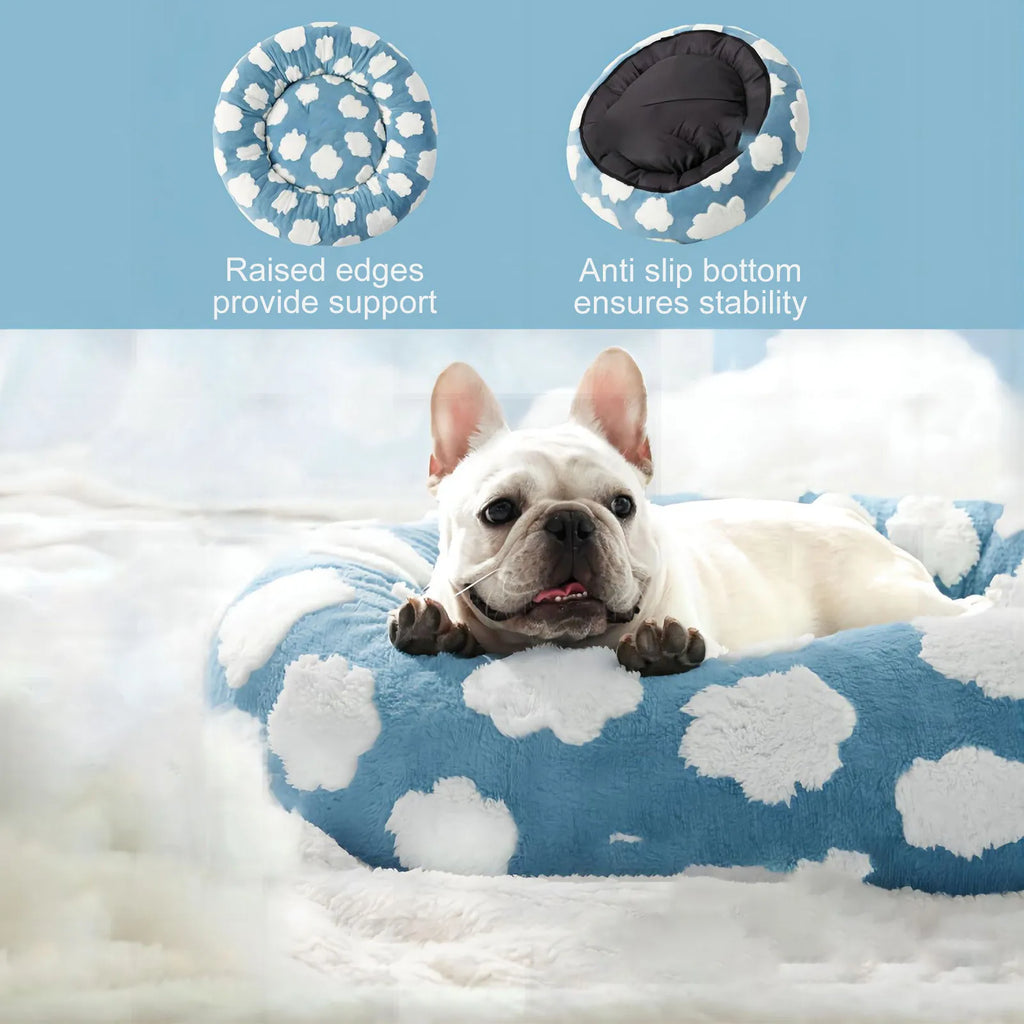 Round Dog Bed With Raised Edges Plush Round Donut Cat Nest With Anti-Slip Bottom Cozy Pet Bed For Small Dogs For Warmth For Cats