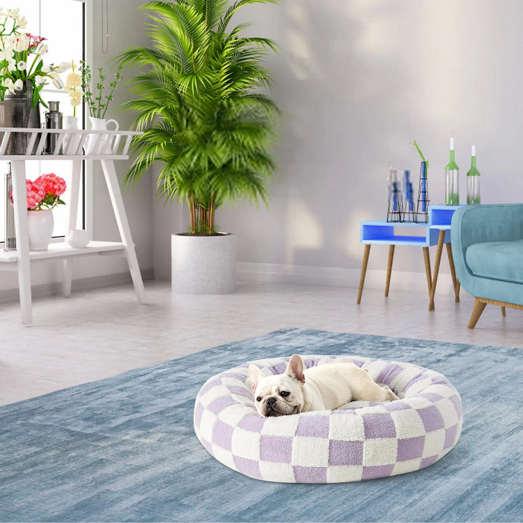 Round Dog Bed With Raised Edges Plush Round Donut Cat Nest With Anti-Slip Bottom Cozy Pet Bed For Small Dogs For Warmth For Cats