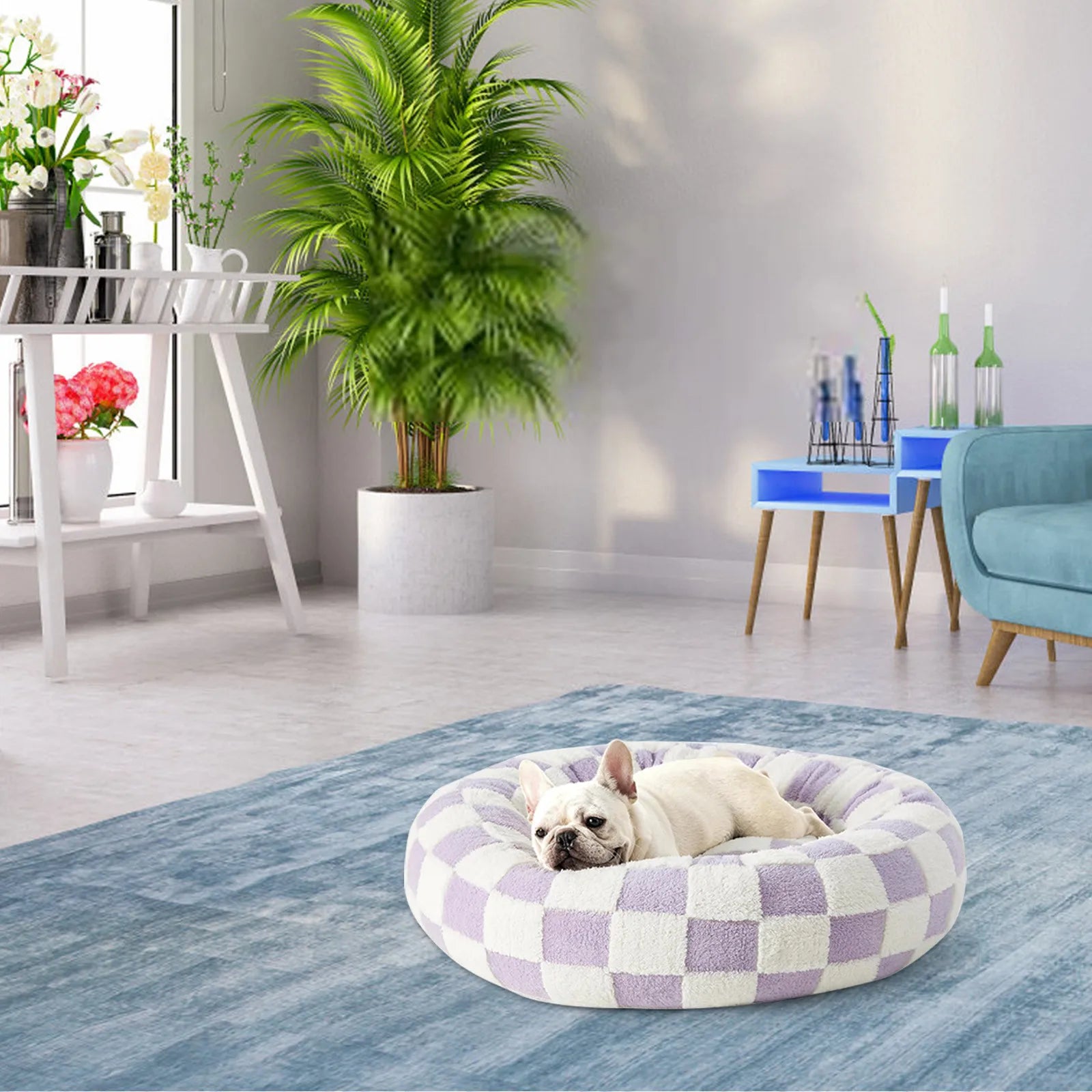 Round Dog Bed With Raised Edges Plush Round Donut Cat Nest With Anti-Slip Bottom Cozy Pet Bed For Small Dogs For Warmth For Cats