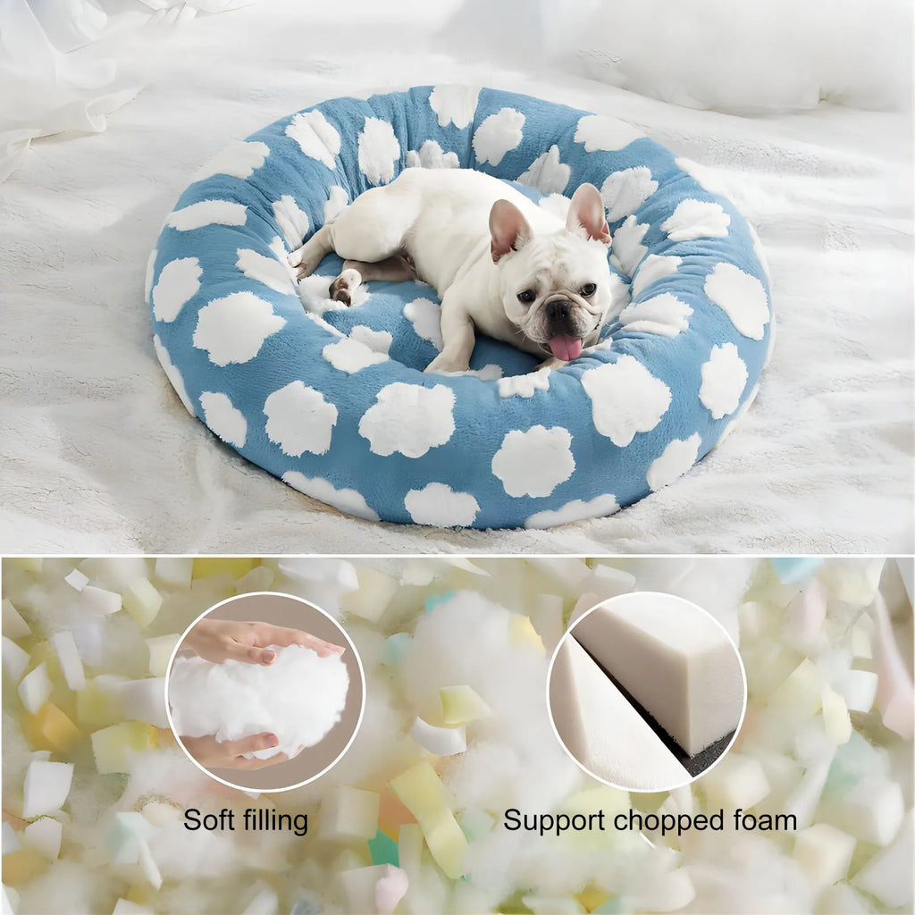 Round Dog Bed With Raised Edges Plush Round Donut Cat Nest With Anti-Slip Bottom Cozy Pet Bed For Small Dogs For Warmth For Cats