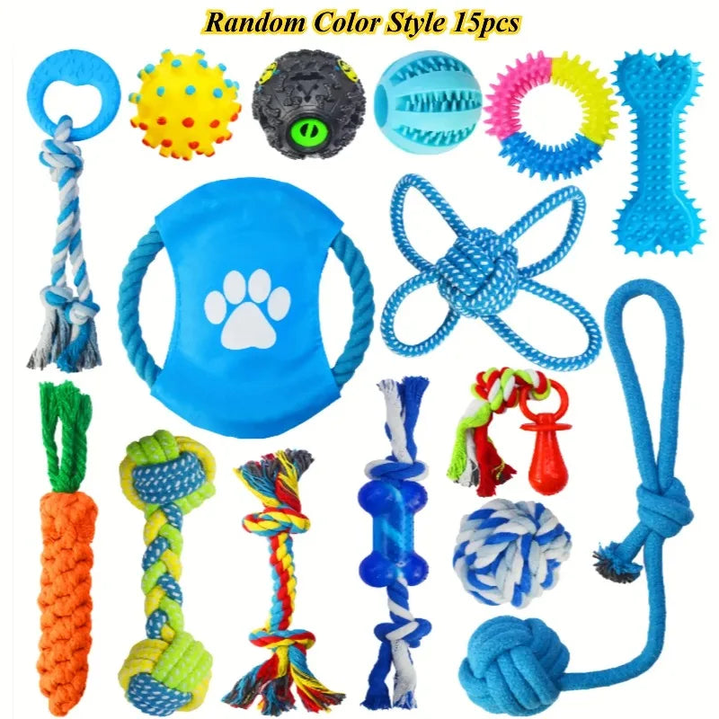 15PCS Dog Toys for Aggressive Chewers,Durable Rope Tug-of-War Chew Sticks &Unbreakable Rubber Balls for Small Medium Large Breed