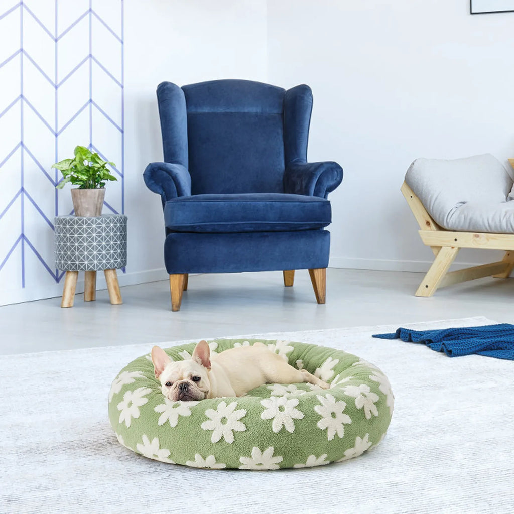 Round Dog Bed With Raised Edges Plush Round Donut Cat Nest With Anti-Slip Bottom Cozy Pet Bed For Small Dogs For Warmth For Cats