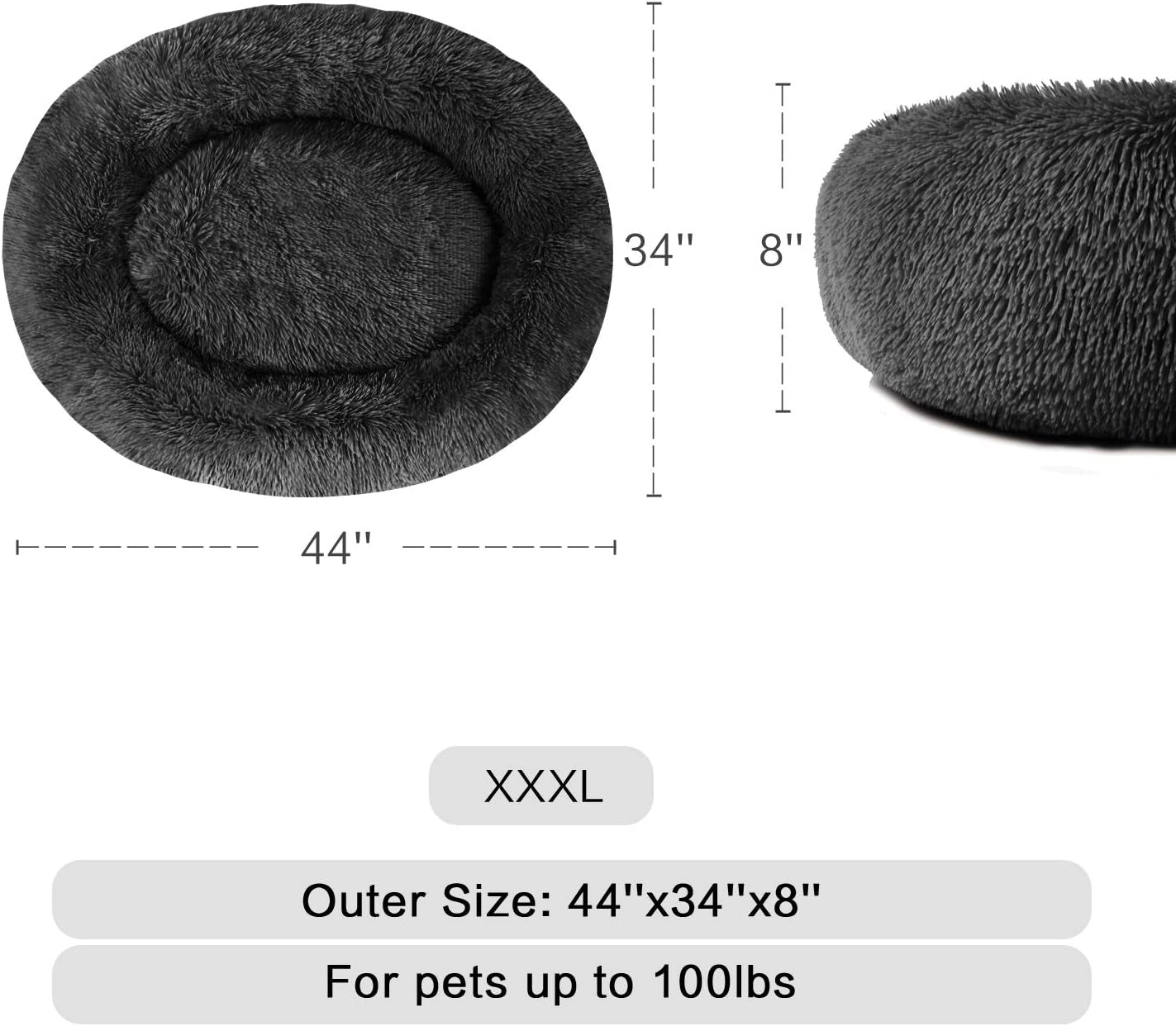 Calming Dog Bed (L/XL/XXL/XXXL) for Medium and Large Dogs Comfortable Pet Bed Faux Fur Donut Cuddler up to 25/35/55/100Lbs, Self-Warming and Washable(Size 24"/32"/36"/44")