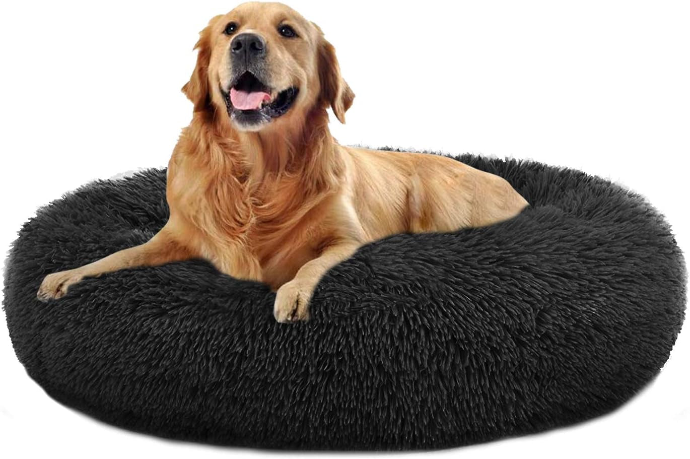 Calming Dog Bed (L/XL/XXL/XXXL) for Medium and Large Dogs Comfortable Pet Bed Faux Fur Donut Cuddler up to 25/35/55/100Lbs, Self-Warming and Washable(Size 24"/32"/36"/44")
